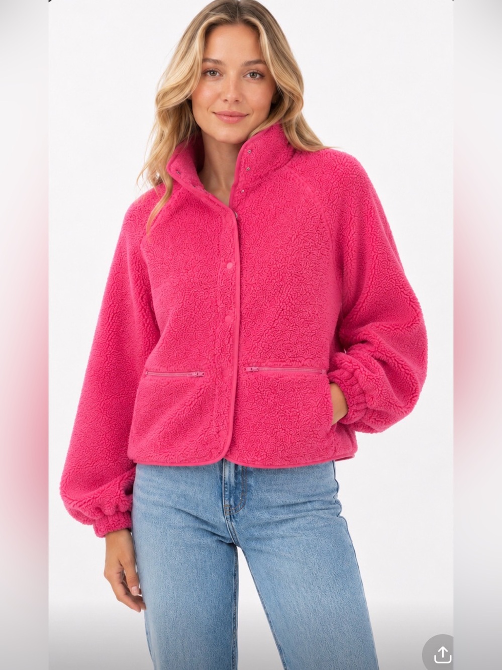 Anthro Saltwater Luxe Plush Fleece Jacket in Hot Pink small